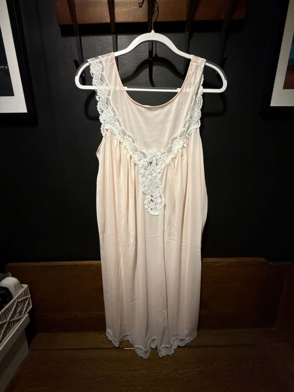 Laura Adams Vintage Pink Lace Applique Nightgown Large